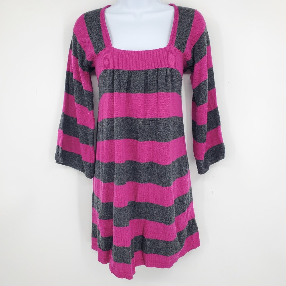 Express Pink Striped Y2K Square Neck Bell‎ Sleeve 2000s Tunic Sweater Top Small